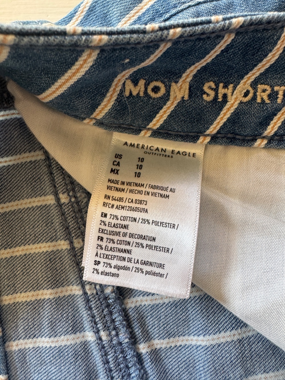 AE Red , White & Blue Stripe Soft Cotton Denim Shorts-  10 - Picture 6 of 7